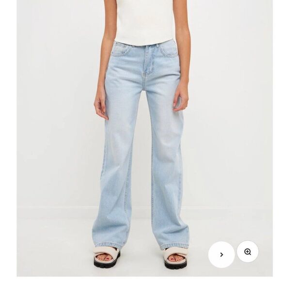 Grey Lab Los Angeles High Rise Straight Leg Jeans Size 24 | Light Wash 100% Cott - Picture 1 of 16